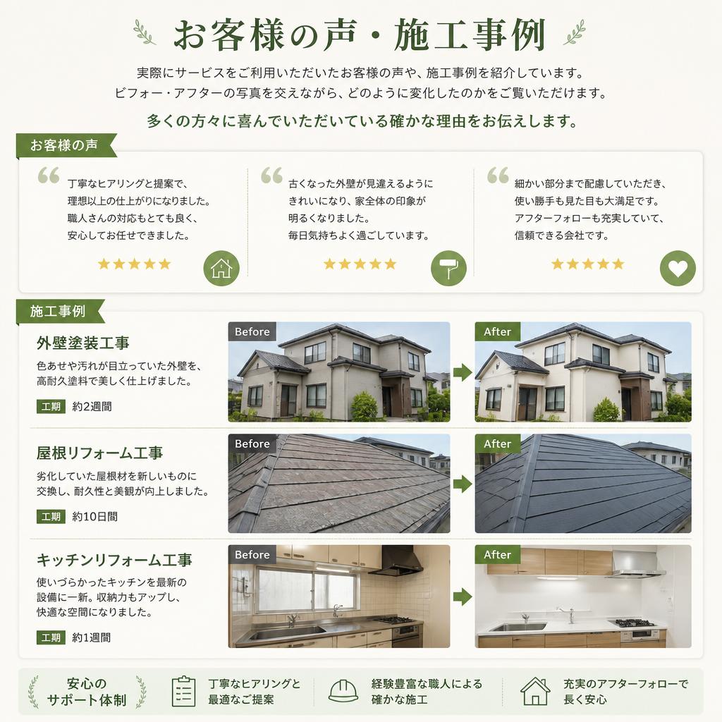 お客様の声と施工事例