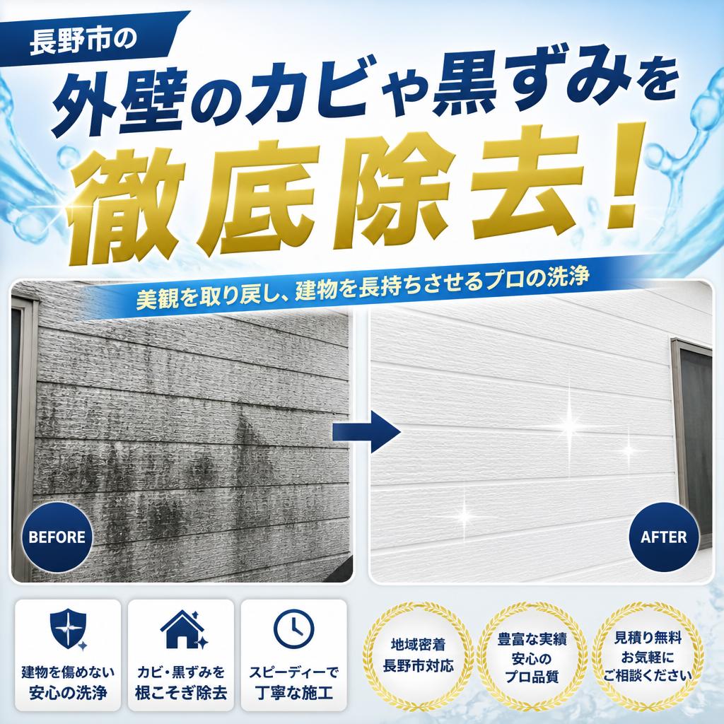 長野市の外壁のカビや黒ずみを徹底除去！