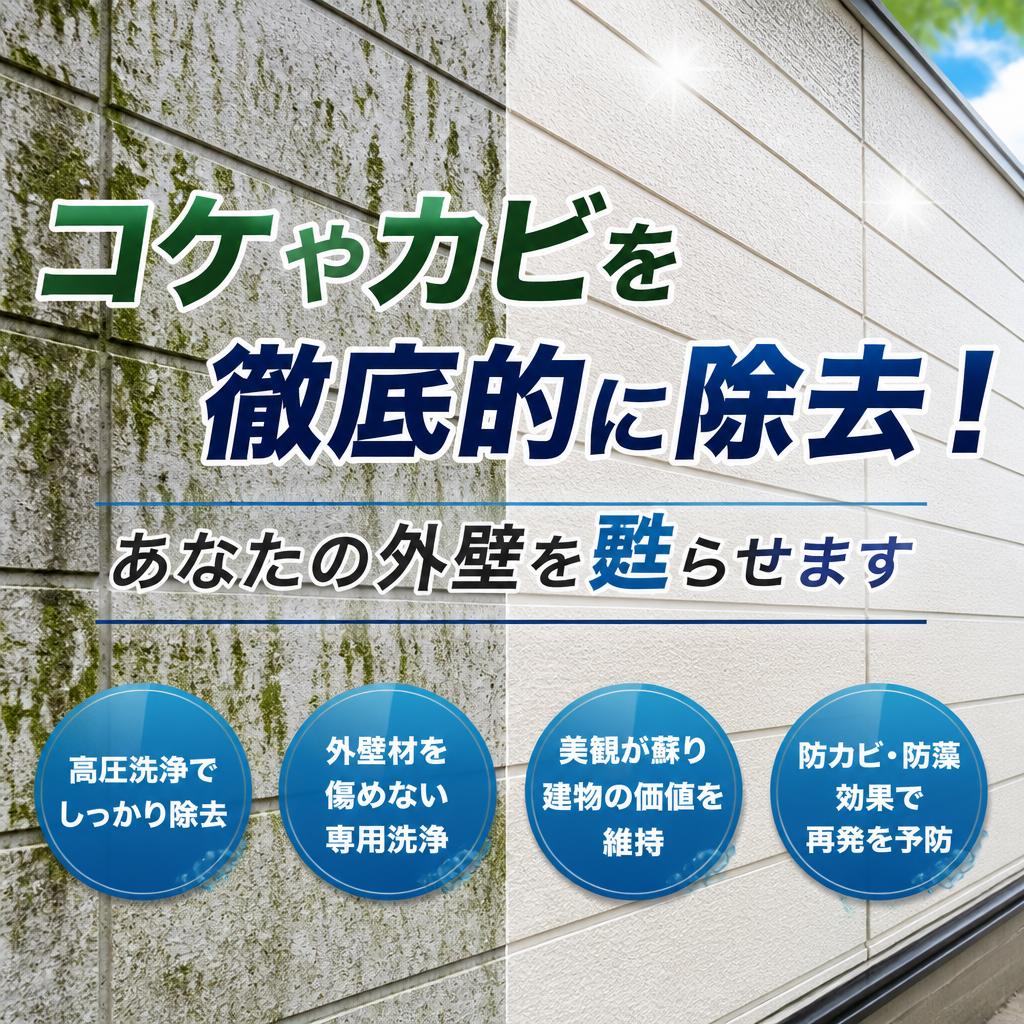 コケやカビを徹底的に除去！あなたの外壁を甦らせます