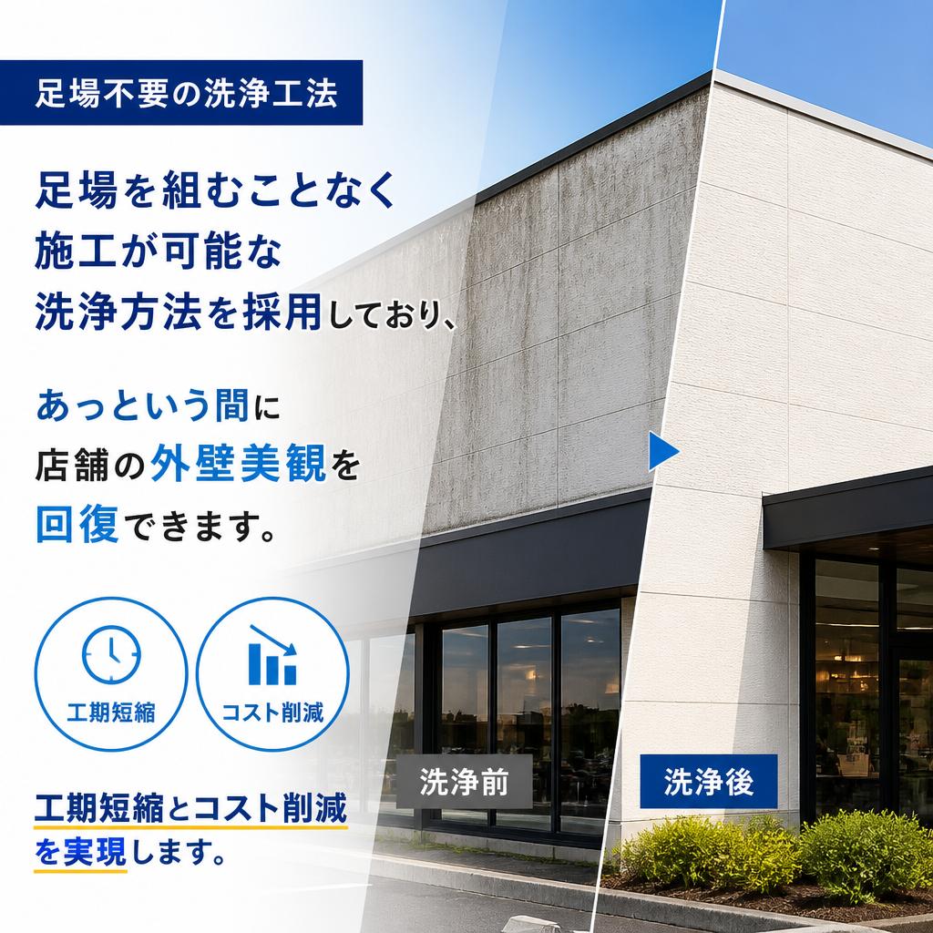 足場無し・迅速な洗浄サービス