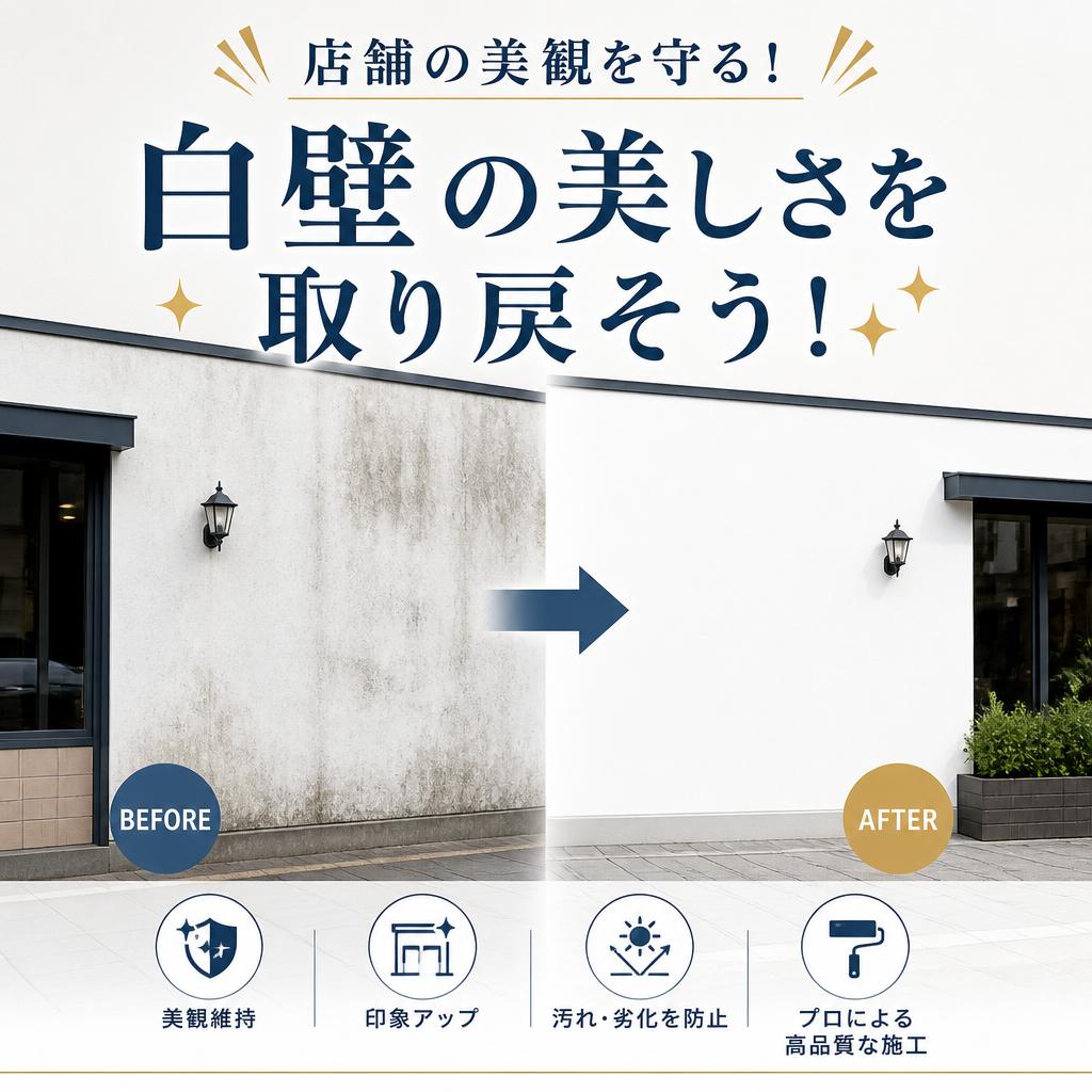 店舗の美観を守る！白壁の美しさを取り戻そう！