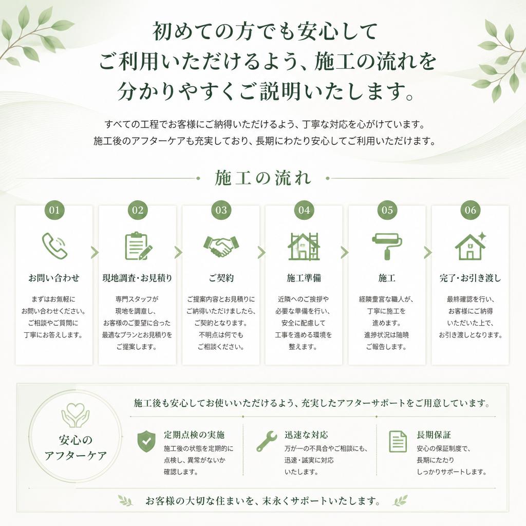 施工の流れと安心のサポート