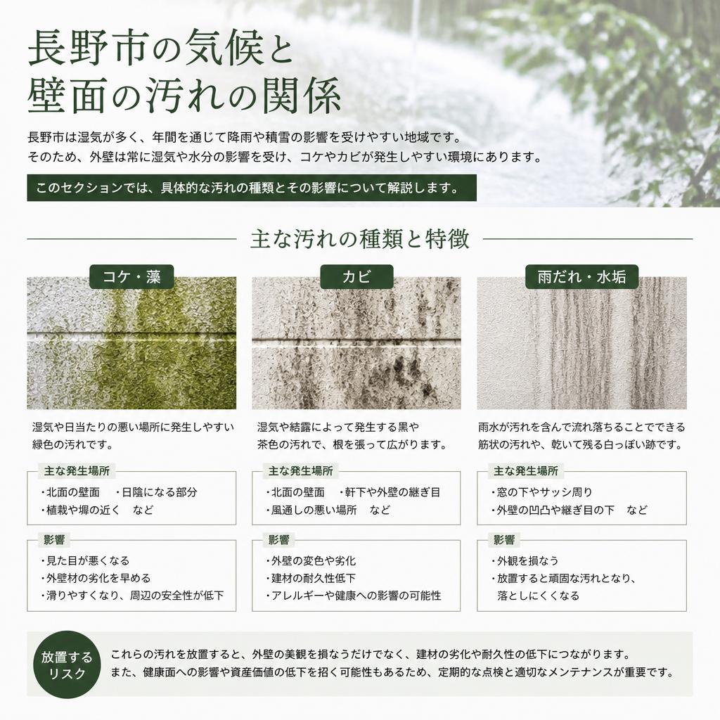 長野市特有の外壁汚れの原因