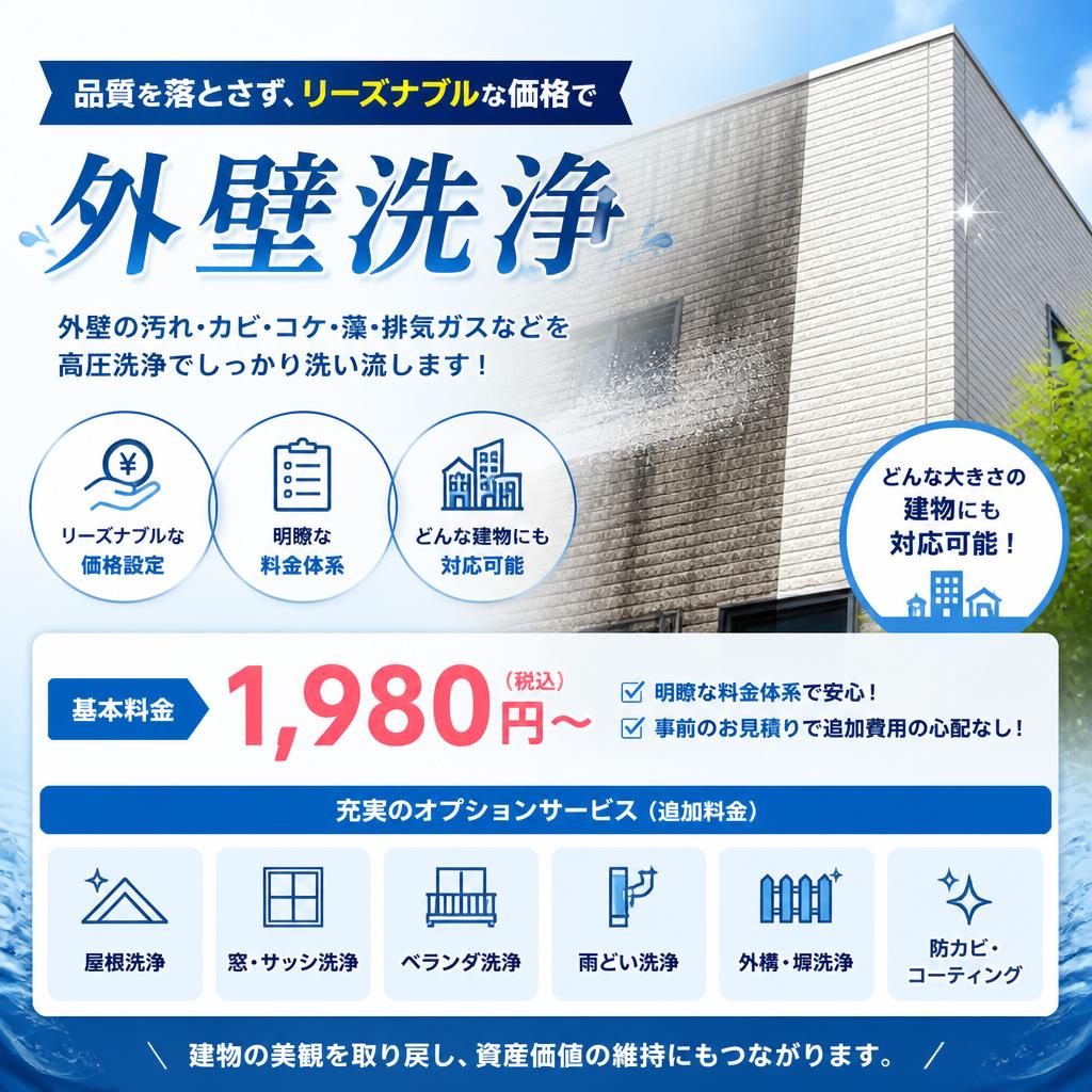 お手頃価格での外壁洗浄