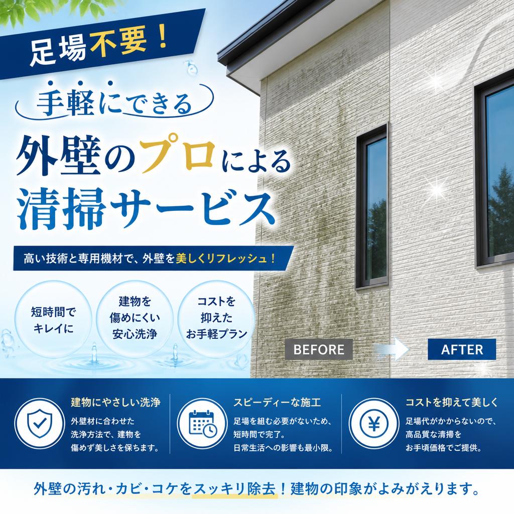 足場不要！手軽にできる外壁のプロによる清掃サービス